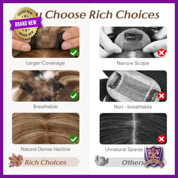 Real Human Hair Topper with Bangs 150% Density 12 Inch Clip In main image 4